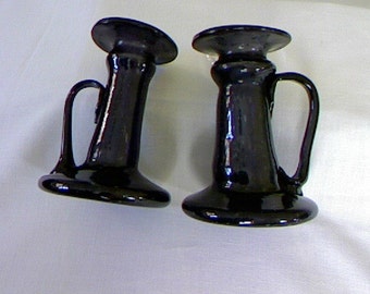 Egyptian Hand Blown Glass Candle Holders / Vintage Handcrafted Candle Sticks