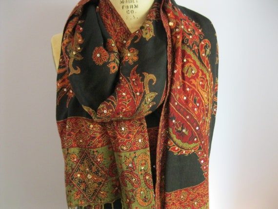 Paisley Shawl Made in India / Vintage Viscose Sha… - image 1