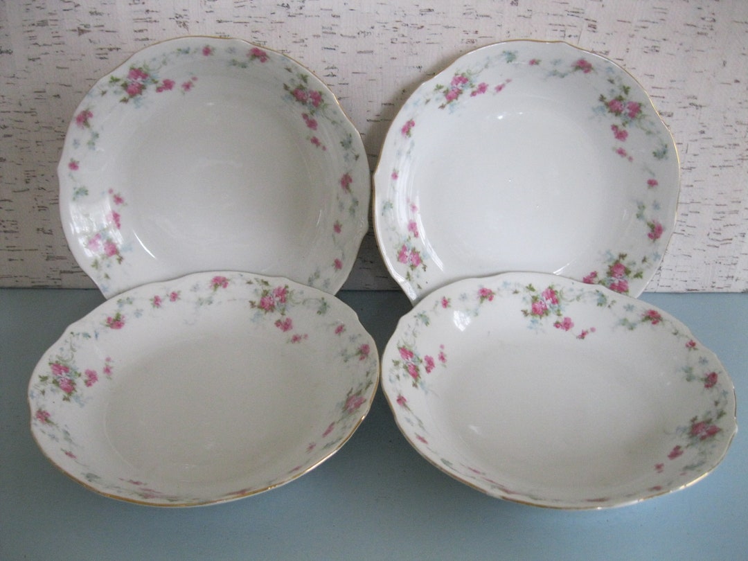 Bone China Soup Bowls Made in Austria by Imperial H & C / Set of Four Soup Bowls Featuring Pink