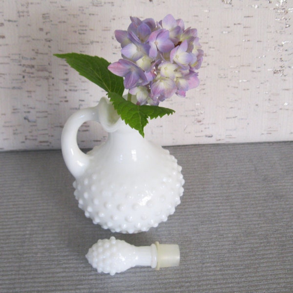 Milk Glass Hobnail Cruet With Stopper / Vintage Vase / Avon Milk Glass