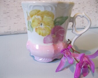 Victorian Tea Cup / Footed Tea or Coffee Cup / Hand Painted Embossed Antique Bone China