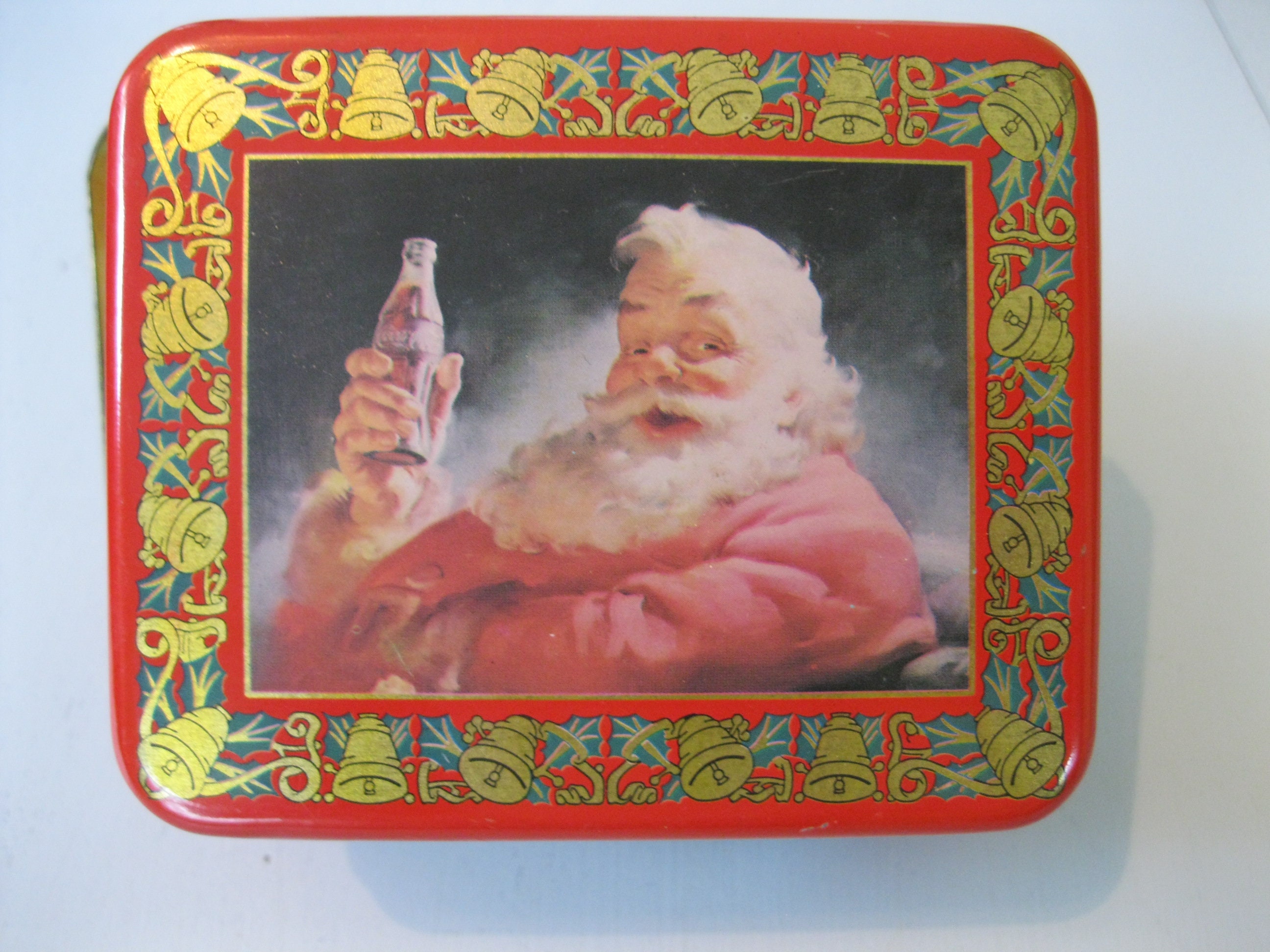 Coca-cola Tin Box With Santa Holding a Coke on the Lid / - Etsy