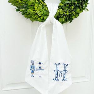 Chinoiserie Christmas Nutcracker Monogrammed Wreath Sash