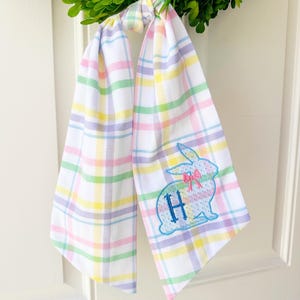 Grandmillennial Monogrammed Coquette Easter Bunny Plaid Wreath Sash