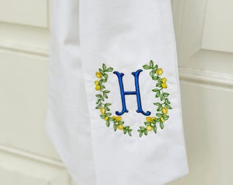 Grandmillennial Chinoiserie Spring Summer Lemon Monogrammed Wreath Sash