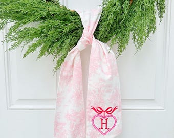 Grandmillennial Chinoiserie Valentines Day Pink Toile Wreath Sash