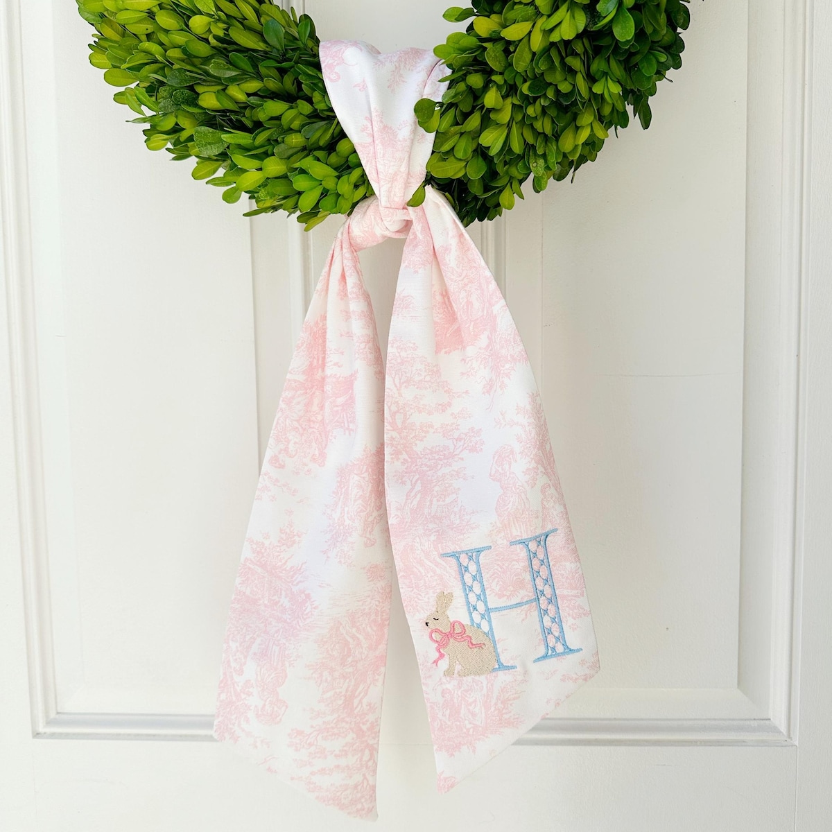 Easter Bunny Pink Toile Wreath Sash