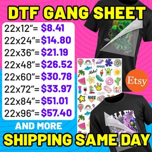 DTF Gang Sheet, Custom DTF Transfers, Gang Sheet Dtf , Bulk DTF Sheets, Ready To Press, Direct to Film Transfer, Personalized Heat Print