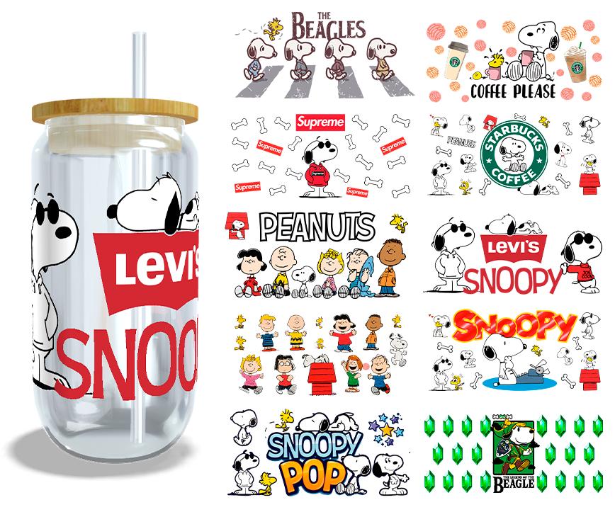 10 Pieces, Uv DTF Snoopy 16 Oz Cup Wrap, Waterproof, Snoopy Coffee