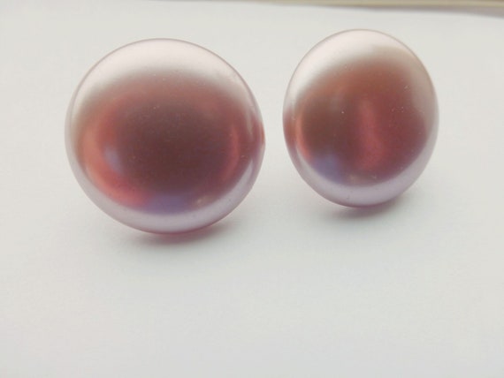 Vintage Lavender Pearl Button Clip-on Earrings - image 1