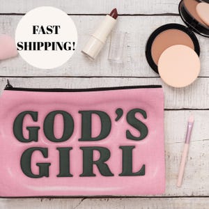 God&#39;s Girl Travel Bag, Pink Makeup Bag, Faith-Based Travel Organizer, Gifts for Women, Christian Style, Christian Merch, Accessory Pouch