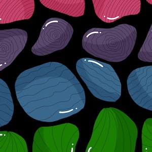 May include: Abstract digital art featuring organic shapes in shades of pink, purple, blue, and green against a black background. The shapes have textured details and white highlights, creating a vibrant and modern design.