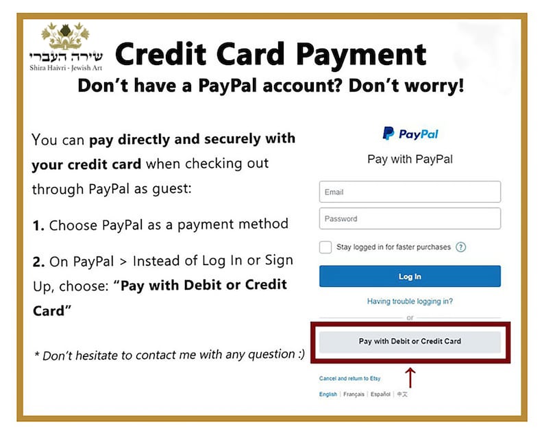 May include: A screenshot of a website showing a PayPal payment option. The text reads "Credit Card Payment Don't have a PayPal account? Don't worry!" and explains how to pay with a credit card through PayPal as a guest. The website also has a button that says "Pay with Debit or Credit Card".