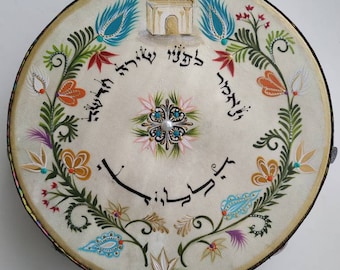 Handgemaltes jüdisches Tambourine, Judäische Kunst, personalisiertes Geschenk