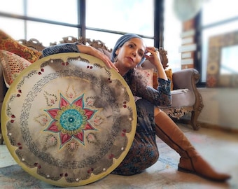 Large Frame Drum Art, Jewish Gift, Mandala Art