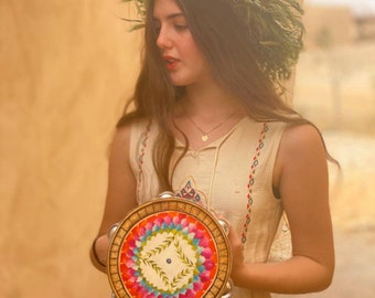 Hand Painted Tambourine, Native Art, Special Gift For Her