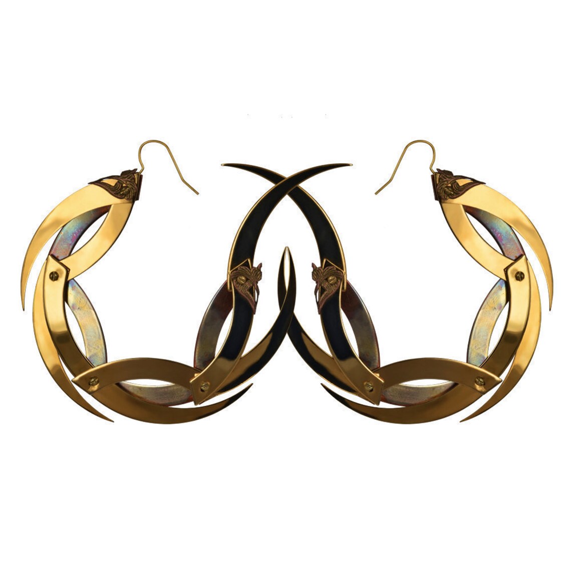 DRAGON MOON / Large Gold and Copper Dragon Moon Hoop Earrings - Etsy