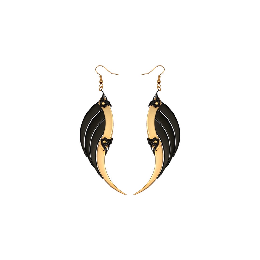 SOMA / Large Gold and Black Wings Earrings / Free Shipping Etsy