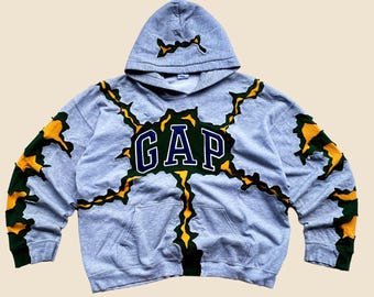 1 of 1 reworked / upcycled GAP cracked 3 toned hoodie size XL
