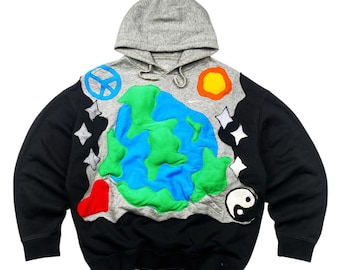 Upcycled Nike Hoodie XL, Peaceful Planet Reworked Design