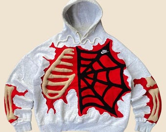 1 of 1 Re-worked Nike puff bones spiderweb hoodie size M over fit to Large