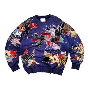 1 of 1 Re-worked / Upcycle / Unique / Midnight Batik Riot Patchworks Crewneck XL