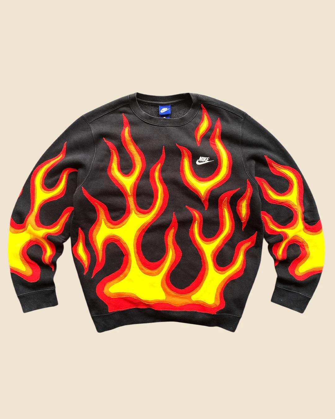 pink nike flame crewneck