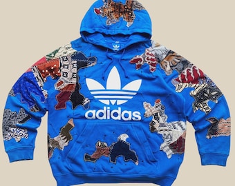 1 of 1 Re-worked adidas batik patchworks blue hoodie size L/XL