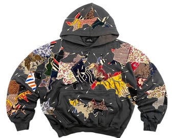 1 of 1 Re-worked / Upcycle / Unique / Handmade indonesian batik patchworks hoodie size L
