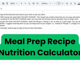 Ayuda con la preparación de comidas: Calculadora nutricional de recetas editables / Hoja de cálculo digital para la preparación de comidas / Macronutrientes por porción / Herramienta para bajar de peso y bienestar