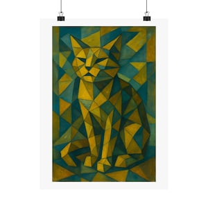 Cubist Art Vertical Cat Poster, Cubist Geometric Art Print, Modern Home Decor Gift, Unique Cat Lover Wall Art, Animal Poster