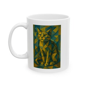 Cubist Art Geometric Cat Mug, Art Lover Gift, Coffee Cup, Unique Home Decor, Nature Inspired, Minimalist Style