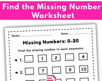 Missing Numbers 0-20 | Find the Missing Number Activity | Preschool & Kindergarten Math | Printable PDF
