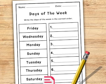 Ordering Days of the Week Worksheet | Printable PDF | Calendar Skills Activity | Preschool & Kindergarten