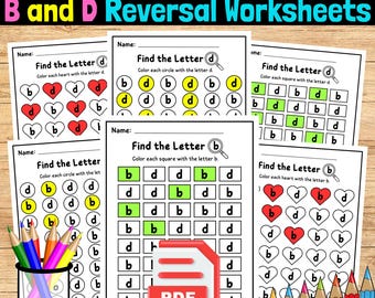B and D Reversal Worksheets, Kindergarten Phonics, Dyslexia Practice (PDF Download)