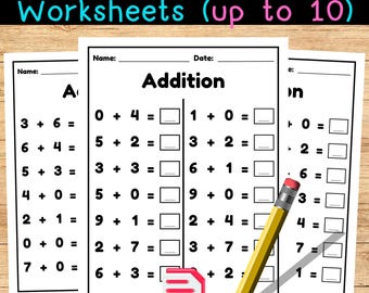 Kindergarten Addition Worksheets (up to 10) - Math Practice Activities - Printable PDF