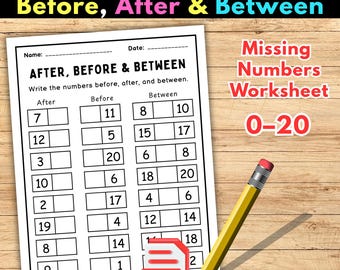 Write the Numbers Before, After, & Between 0-20 | Missing Numbers Worksheet
