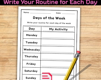 Days of the Week Routine Worksheet – Kids Writing Activity (PDF Download)