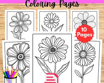Simple Flower Coloring Pages for Kids - Printable PDF - Easy Art Activity Sheets