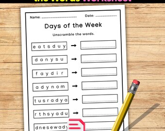 Days of the Week Unscramble the Words Worksheet | Printable PDF | Spelling and Calendar Activity