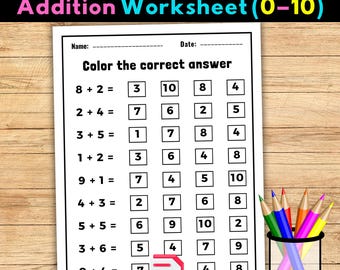 Color the Correct Answer Addition Worksheet 0-10 | Printable PDF | Fun Addition Practice