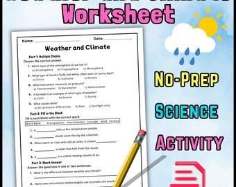 Weather and Climate Worksheet - Printable PDF - No Prep Science Activity - Kindergarten & Preschool Learning