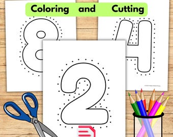 Large Printable Numbers 0-9 | Coloring and Cutting Practice Sheets (PDF)