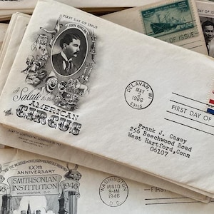 Juego de 3 sobres individuales surtidos de primer día de sellos de la oficina postal de USPS, sobres de franqueo, bolsillos de efímeras vintage, diario basura, álbum de recortes