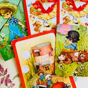 Set di carte da gioco retrò vintage con simpatici animali per bambini, fiori estivi, etichette per diari, effimeri, carta per scrapbooking, luminoso