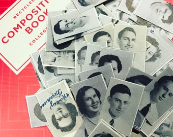 Anuario vintage, fotos en blanco y negro, confeti para esparcir sobre la mesa, decoración para fiestas, fotos escolares, periodismo, reunión de clase, efímeras, diario basura