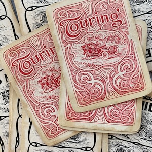 Set van 4 enkele vintage Touring-kaartspelkaarten Milton Bradley Lettertype Rood Valentijnsdag Reisje Reizen