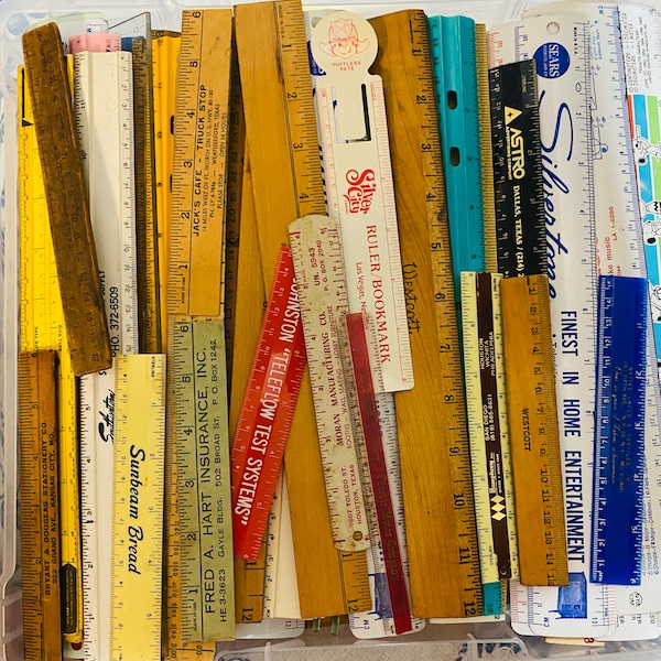 One Stocking Stuffers Vintage School and Advertising Rulers Various Lucky Dip Assortment Measuring Math Geometry Teacher Crafts