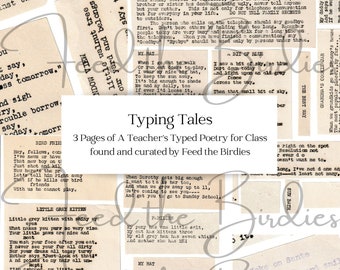 3 Pages Vintage Typed Poetry Teacher Classroom Digital Download Printable Clip Art Fussy Cut for Junk Journals Crafts Scrapbooking Ephemera