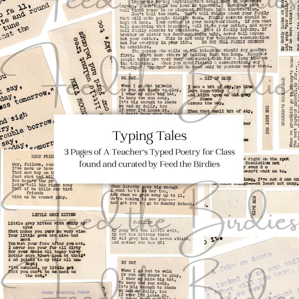 3 Pages Vintage Typed Poetry Teacher Classroom Digital Download Printable Clip Art Fussy Cut for Junk Journals Crafts Scrapbooking Ephemera